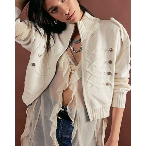 Free People Sweaters - Free People Women's Natural We The Free Band Cardi Y2K Sweater Quiet Luxury M